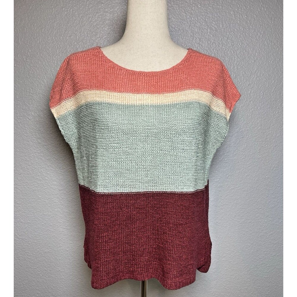 Loft womens colorblock tunic open knit short sleeve womens blouse Small summer